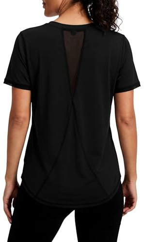Gyabnw T Shirt Sportiva Donna Scollo a V con Schiena in Rete | Maniche corte, tessuto elasticizzato e traspirante, per palestra, fitness, yoga, corsa e danza