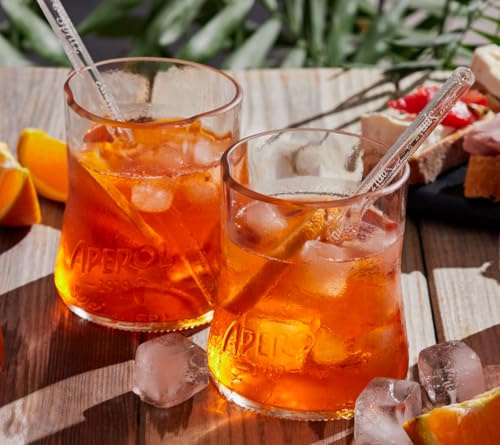 COMBO SPRITZ - 2 bouteilles en verre Aperol 2 pailles en verre avec logo seringue. Emballage écologique inclus. Le cadeau écologique parfait pour les cocktails.