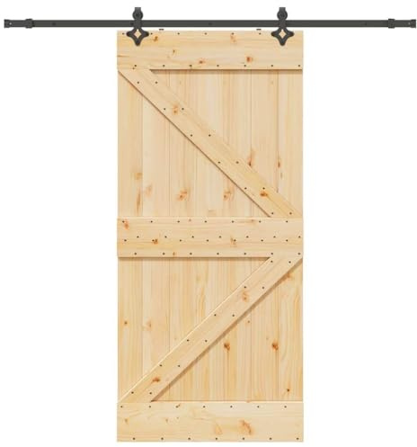 vidaXL Schiebetür mit Beschlag 100x210 cm Massivholz Kiefer, Innentür, Holzschiebetür, Scheunentür, Innenschiebetür, Holz Schiebetür, Innenscheunentür