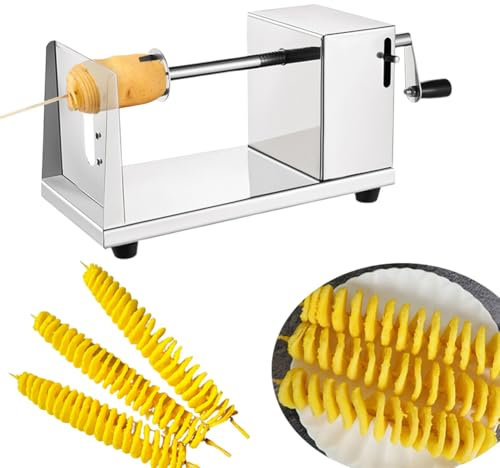 CEWROM Cortador de Verduras Manual, Cortador de Patatas en Espiral, Manivela De Acero Inoxidable Rizado Fries Cutter, Herramientas De Cocina, Apto para Patatas, Pepinos, Calabacines