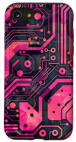 Coque pour iPhone SE (2020) / 7 / 8 Motif carte mère circuit rayé Art déco rose