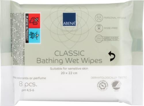 ABENA Classic Bed Bath Wipes | 23cm Body Wipes for No-Shower Cleansing | 8-Pack for Adults | Hygiene Care for Skin, Travel and Intimate Use