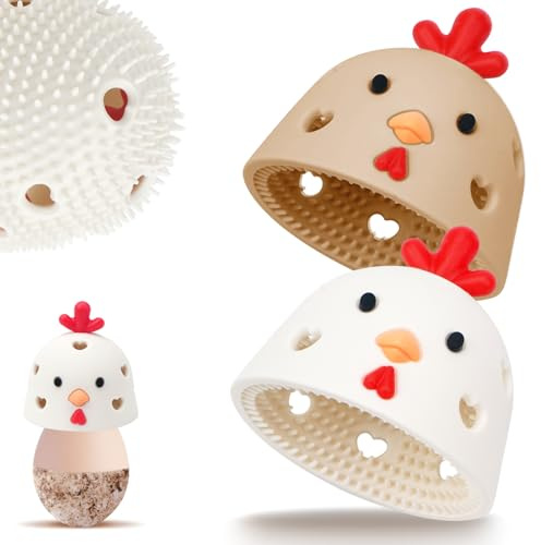2PCS Silicone Egg Cleaner for Fresh Eggs, Egg Washer for Fresh Eggs, Egg Scrubber for Fresh Eggs, Reusable Cleaning Tools for Chicken Coop Accessories Cute Easter Gifts (White + Brown)