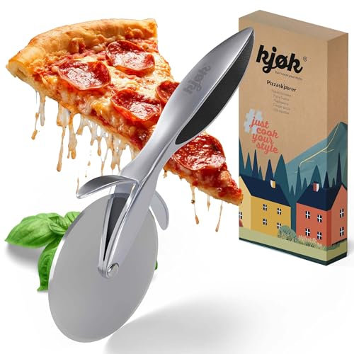 kjøk Premium Pizzaschneider gross Ø Edelstahl Schneiderad Roller 68 mm - Griff aus Zinklegierung - Profi Pizzaroller in Gastronomie Qualität - Pizza Schneideroller Pizzaradschneider Muttertaggeschenk