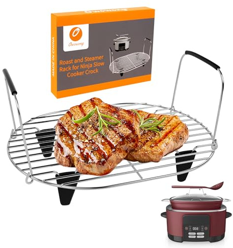 Brat- und Dämpfeinsatz Kompatibel mit Ninja Foodi Possible Cooker Pro 8.5Qt MC1000, MC1001, MC1010 Slow Cooker, Edelstahl Crock Pot Zubehör mit Silikon geschützten Füßen Griffe | Faltbare Silikongriffe, 304 Edelstahl, spülmaschinenfest, für MC1000, MC1001, MC1010 Slow Cooker