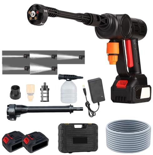 Idropulitrice a batteria professionale | Idropulitrice a batteria | 100 bar/1450 psi | Portata 10 l/min | IPX5 impermeabile | con doppia batteria da 12 Ah | Getto rotante 6 in 1 for veicoli/animali do