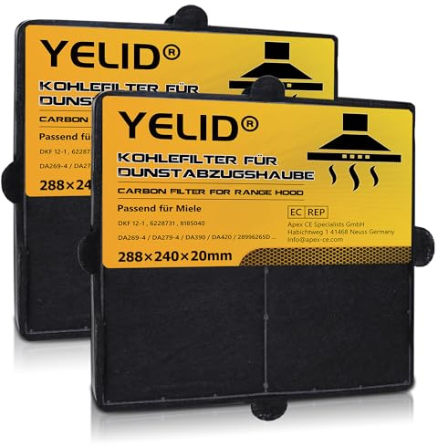 2x Aktivkohlefilter für Miele DKF 12-1/6228731 DKF16-1 DKF17-1 | Geruchsfilter Dunstabzugshaube Filter | Kompatibel mit DA269-4 / DA279-4 / DA390 / DA420 / 28996265D / DKF 44531