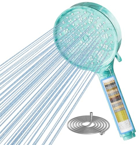 Cobbe Duschmunstycke med filter, högt tryck duschdusch med 6 stråltyper, duschmunstycke vattenbesparande med filtrering i 20 lager, handdusch med filter mot kalk för hårt vatten, grön