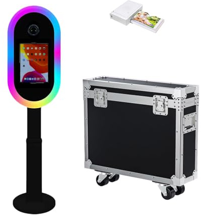 Photomaton compatible avec iPad 10,2 à 13 et appareil photo, cabine photo pour iPad avec étui de transport et impression instantanée, machine pour fêtes de location, événements (noir, photomaton +