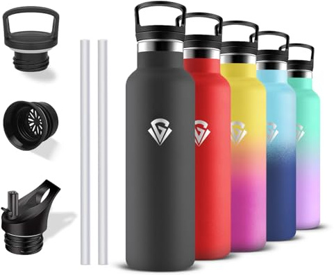 Grsta Botella Agua Acero Inoxidable, Cantimplora Termica 500ml, A Prueba de Fugas, Botella Agua Niños, con Pajita, Mantiene 24H Frio/12H Calor, Cantimplora sin Bpa, para Oficina, Camping, Deportiva