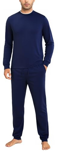 Aseniza Pigiama Invernale Uomo Cotone Lungo Manica Lunga Set Due Pezzi Pigiama Leggero Casual Elegant Blu Navy L