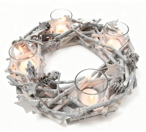 Wooden Christmas Advent Wreath,12inch Christmas Advent Ring Candle Holder Decor for Advent Calendar Season,X-mas Centerpiece Decor Candle Holder