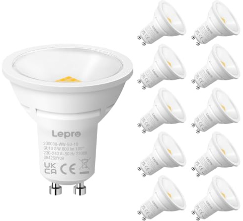 Lepro GU10 LED Bulbs, Warm White 2700K, 800LM Super Bright Spotlight,8W=65W | 100° Wide Beam Angle, Energy Saving GU10 Light Bulbs for Ceiling, Recessed and Track Lights, Non-Dimmable, Pack of 10