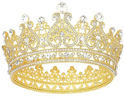 KEUKORZ Gold Tiara Krone mit Strass Tiara Hochzeit Braut Strass Krone für Geburtstags Hochzeit Abschlussball Prinzessinnenpartys Frauen und Mädchen