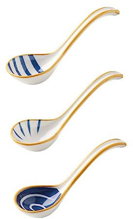 Garneck 3pièces Cuillère à Soupe Japonaise Ustensile de Cuisine Essentiel Cuillère à Ramen Multifonction Portable et Décoratif