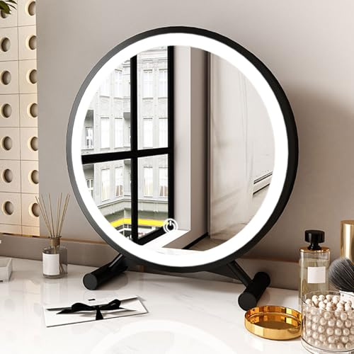 Vllentin Mirror With Lights,Vanity Mirror With Lights,Shaving Mirrors Free Standing,circle,3 Color Light,Touch Switch Adjustable Brightness,for Dressing Table Bathroom Desk