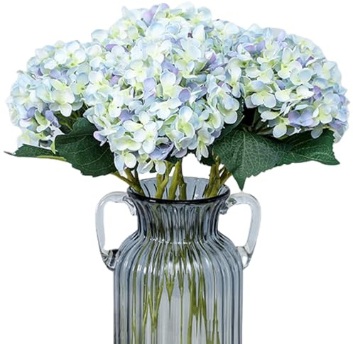 CNAFGBGG 4 PCS Hortensia Bleu Fleurs artificielles 22 '' Fleurs d'hortensia Artificielle en Tissu avec exquise ne détaillant Aucun Faux arrosage pour la décoration et la Photographie de la Maison.