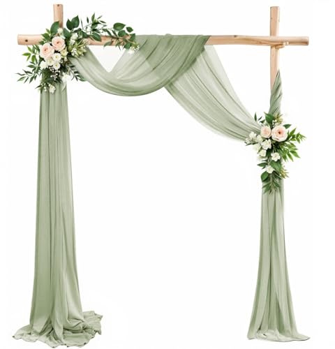 LUKDUNG Hochzeitsbogen Vorhang Querbehang 75cmx600cm, Chiffon Tüll Hintergrund Vorhang Gardinen Deko für Hochzeit Fotografie Party Torbogen Zeremonie, Sage Grün