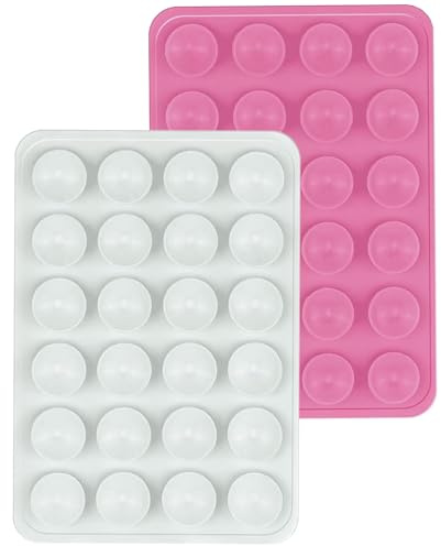 CERLINK Suction Phone Case Grip for Mobile Phone, Silicone Adhesive Sticker 24 Cup Strong Gripper Compatible with Mirror,Marble,Glass (White,Pink)