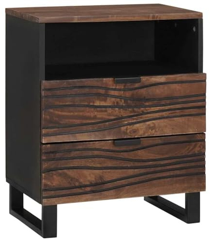 Mesita de noche de madera maciza de mango con 2 cajones y estante, cómoda para dormitorio en nogal, espacio de almacenamiento para libros y decoración, 50 W x 33D x 60 cm