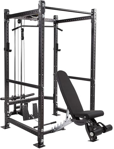 GYM MASTER GM3 Power Rack Squat Cage with Dual Cable System and Bench