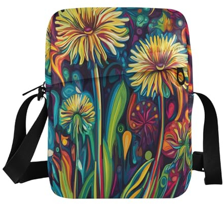 famyily Kuriertasche für Damen und Herren, Umhängetasche, lässig, Damengeldbörse, verstellbarer Riemen für Outdoor-Sport, Outdoor-Sport, Pusteblumen, psychedelisch, bunt