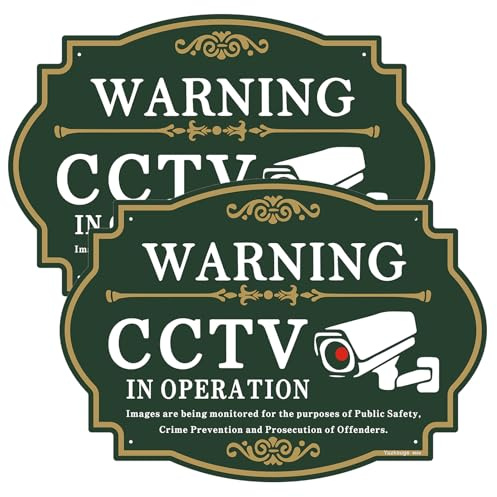 Yuzkouge CCTV In Operation Sign with Adhesive Tape, 2 Pack | 25cm x 18cm Rust Free Aluminum Sign, Weatherproof, Fade Resistant, Easy Mounting.