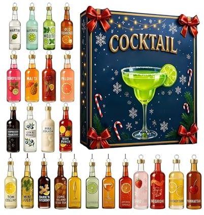 Bottiglia 'Avvento 2D – Circa 4 cm Piccola scatola regalo per alcolici, esclusivo conto alla rovescia festivo, vari mini cocktail, eleganti decorazioni natalizie da appendere | Calendario delle be