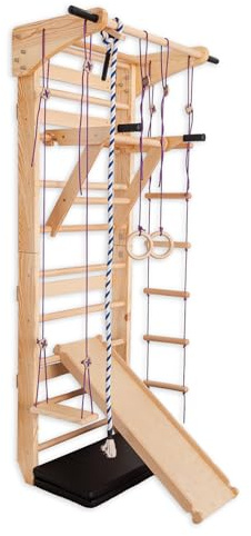 Schwedische Leiter mit Parallelstangen für Kinder und Erwachsene - Kletterwand aus Holz, Multifunktions-Fitnessgeräte mit Ringen, Rutsche, Schaukel, Kletterseil und Seilleiter