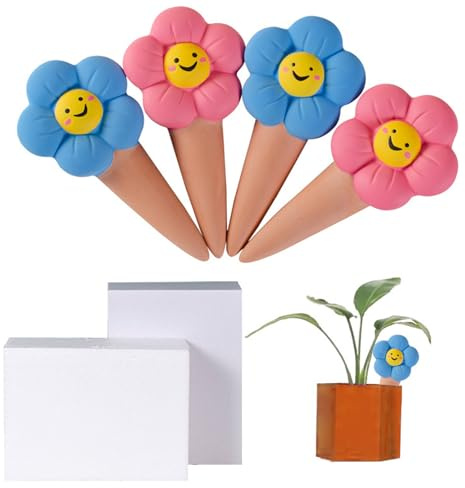 Terracotta Watering Plant Spikes Set -Self Watering Planter Mini Terracotta Spikes Insert with 4 Pcs Automatic Plant Watering System for Indoor Potted Plants, Outdoor Garden