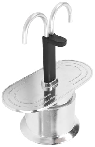 Keenso Mini cafetière italienne à double tête, matériau en alliage d'aluminium, design à double tête pour deux tasses, pratique pour la maison ou le bureau (base ronde)
