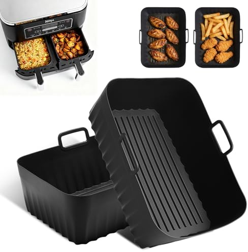 Air Fryer Liners Silicone, 2 Pack for Ninja Dual Air Fryer, Silicone Air Fryer Liner for AF300UK AF400UK/KCP, AF451UK, 7.6L-9.5L Ninja Air Fryer Accessories, Airfryer Liners for Ninja Air Fryer