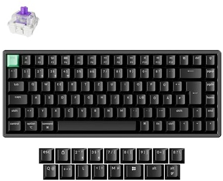 Keychron K2 HE Wireless-Tastatur, 75% DE-ISO-Layout, 2,4 GHz/Bluetooth 5.2, Gamer-Tastatur Magnetic Dual-Track Gateon Nebel für Mac/Windows, Standardversion – Schwarz