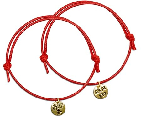 KAKI La Felicità è Nelle Piccole Cose Braccialetti di coppia Filo Rosso del destino con pendente in colore Oro (coppia)