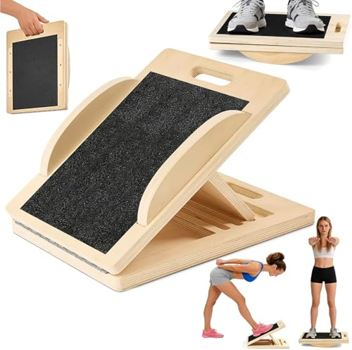 Planche d'équilibre en bois Wobble Board 360 ° - Planche inclinée antidérapante pour étirement des mollets et physiothérapie - Planche d'équilibre réglable pour l'entraînement de base, les exercices