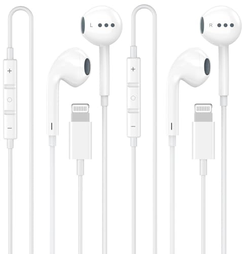 [Plug and Play] Lot de 2 écouteurs filaires pour iPhone avec microphone intégré et contrôle du volume HiFi stéréo Réduction du bruit pour iPhone 14 13 12 11 Pro Max XS XR X 8 7 6, compatible avec tous