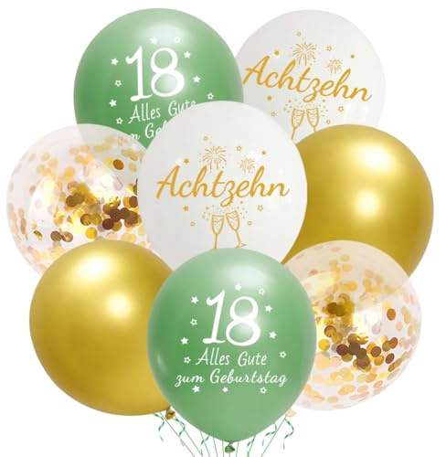 Luftballons 18. Jahre Geburtstag ，Deko 18. Geburtstags Mädchen, Frauen. Enthält 20 salbeigrüne Gold Luftballons – perfekt für die 18. Geburtstagsdekoration