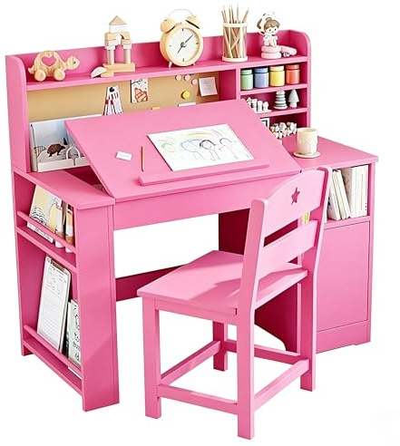 AffinityFurn Bureau et Chaise pour Enfant 3 à 8 Ans, Bureau Enfant Fille Garcon avec Rangement, Table Polyvalente avec étagères Ouverts pour Chambre à Coucher, Salle de Jeux, crèche