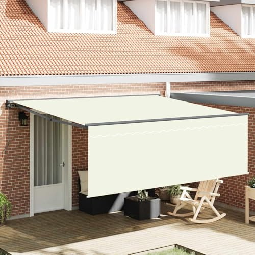 GeenYuu Tenda da sole retrattile color crema, 400 x 300 cm, in poliestere e alluminio, con braccio articolato manuale, per terrazza, giardino, balcone, resistente alle intemperie, ai raggi UV e