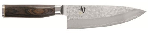 KAI Shun Premier Tim Mälzer japanisches Kochmesser 15 cm Klingenlänge - VG-MAX Kern 61 HRC, 32 Lagen Damast hochglanzpoliert - Pakkaholz mittelbraun gemasert - Hammerschlagoberfläche - Made in Japan
