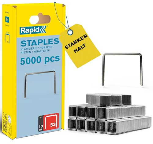 Rapid Tackerklammern Typ 53, 10 mm, 5.000 Stk. Feindrahtklammern | Galvanisierter Qualitätsstahl; präziser Anschnitt; kompatibel mit Typ 53 Tackern; für Holz, Stoffe und Leder; 10 mm Länge