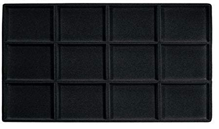 RJ Displays 2 Pack Black Jewelry Tray Organizer, Pendant and Charm Display Tray Inserts, Flat Jewelry Organizer for Drawer, Jewelrys Storage for Chains and Accessories (12 Slot)