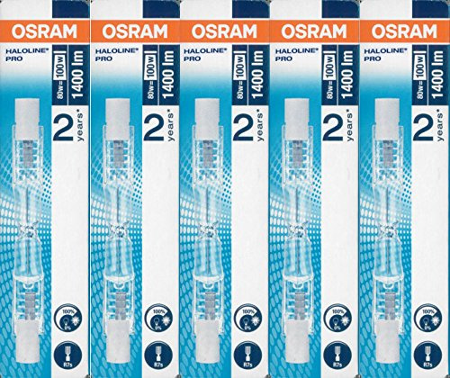 5 Stück Osram Halogenstablampe Haloline Pro, 64690, R7s, 230V, Länge: 78mm (80 Watt)
