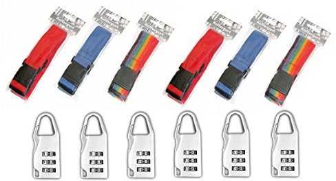 6X Koffergurt mit 6X Kofferschloss Gepäckschloss Kofferband Set Gepäckband