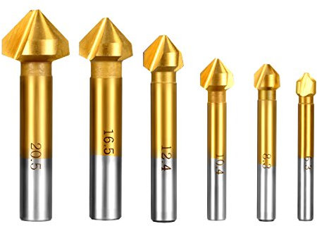 Qibaok 6 Stück 90° Kegelsenker Satz HSS Senker Entgrater Set mit Titan Beschichtet 6,3-20,5 mm