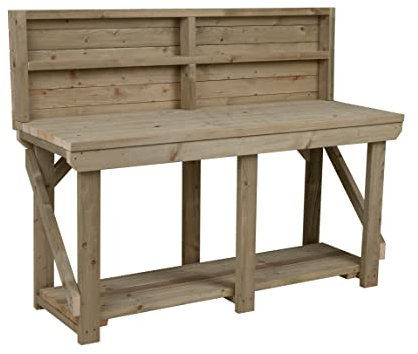 Arbor Garden Solutions Heavy Duty Workbench with Back Panel 8ft (240cm), Wooden Garage Work Table, Pressure Treated Timber Outdoor Potting Bench