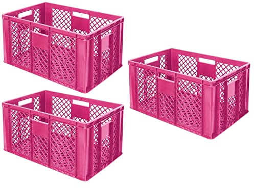 BRB 3x Eurobehälter durchbrochen, Stapelkorb, Industriequalität, lebensmittelecht, 600x400x320 mm (pink)