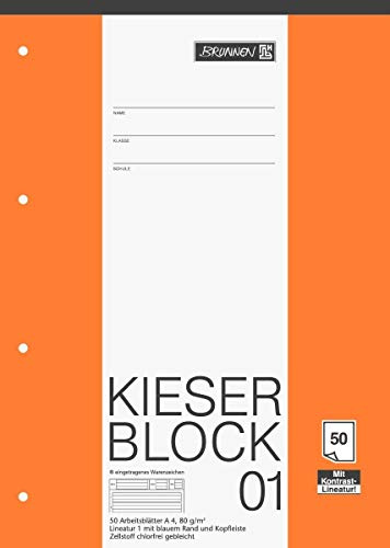 Brunnen 1042941 KIESER-Block Lineatur 1 (A4, 50 Blatt, Gelocht, 80 g/m², Klasse 1) - 5er Pack