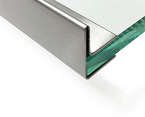 Edelstahl Glasdach-Regenrinne 8,5mm für ESG-Glas 8mm oder VSG Glas 8,76mm, 1.4301 aussen Schliff K320 Länge 1500 mm mit Abschlusswinkel