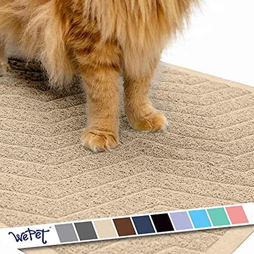 WePet Katzenstreu Matte, Katzenstreu, Netzmatte, 88.9 x 58.4 cm, hochwertig, langlebig, PVC-Teppich, kein Phthalat, Urin, wasserdicht, leicht zu reinigen, waschbar, Streukontrolle, XL 35 x 23, beige